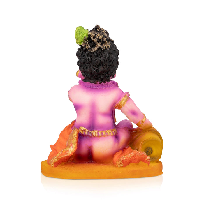 Krishna Sitting On Base Murti - 4 x 3.25 Inches | Resin Idol/ Makhan Krishna Statue For Pooja Space
