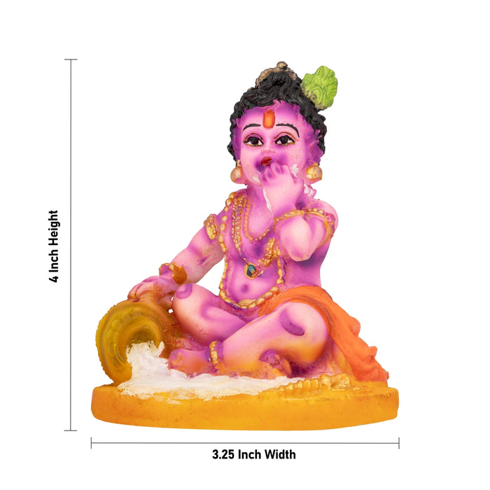 Krishna Sitting On Base Murti - 4 x 3.25 Inches | Resin Idol/ Makhan Krishna Statue For Pooja Space