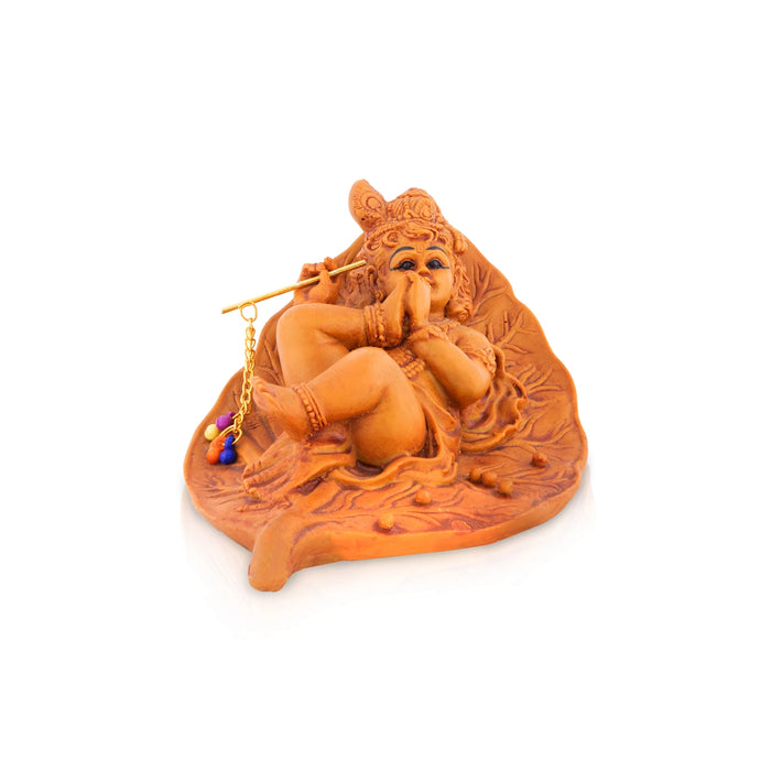 Leaf Krishna Sleeping On Base Statue - 3 x 3.25 Inches | Resin Idol/ Krishna Murti For Home & Festive Decor