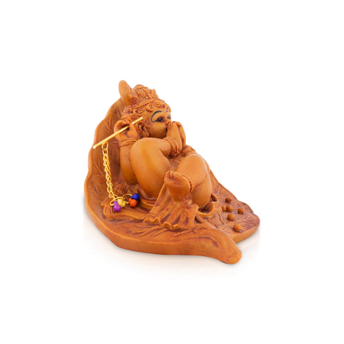 Leaf Krishna Sleeping On Base Statue - 3 x 3.25 Inches | Resin Idol/ Krishna Murti For Home & Festive Decor