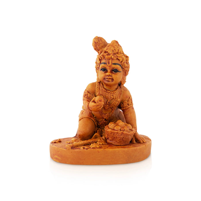 Laddu Krishna Statue - 3.5 x 2.75 Inches | Resin Idol/ Lord Krishna With Laddu Murti For Home Decor