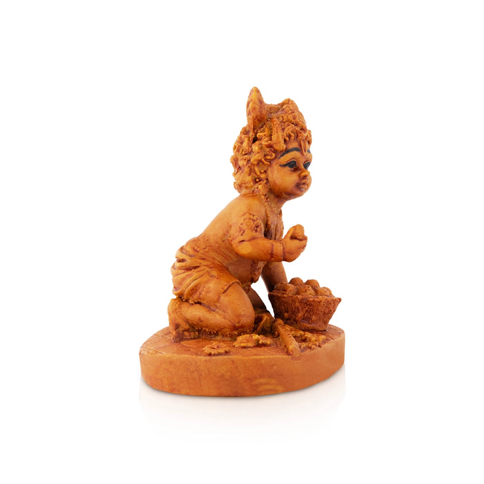 Laddu Krishna Statue - 3.5 x 2.75 Inches | Resin Idol/ Lord Krishna With Laddu Murti For Home Decor