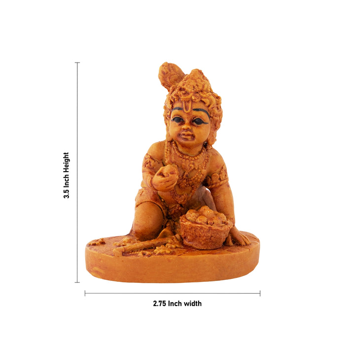 Laddu Krishna Statue - 3.5 x 2.75 Inches | Resin Idol/ Lord Krishna With Laddu Murti For Home Decor