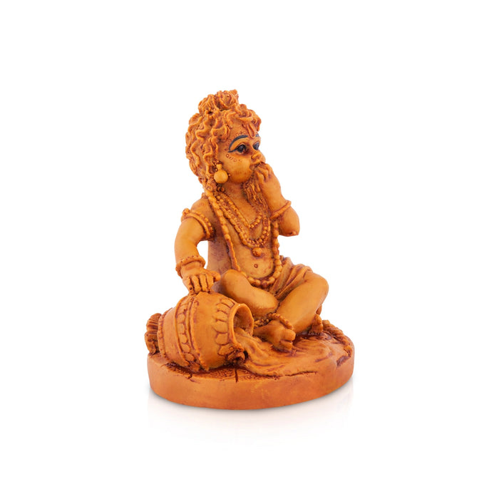 Krishna Sitting On Base Murti - 4 x 3.25 Inches | Resin Idol/ Laddu Gopal With Butter Pot Statue For Pooja Room