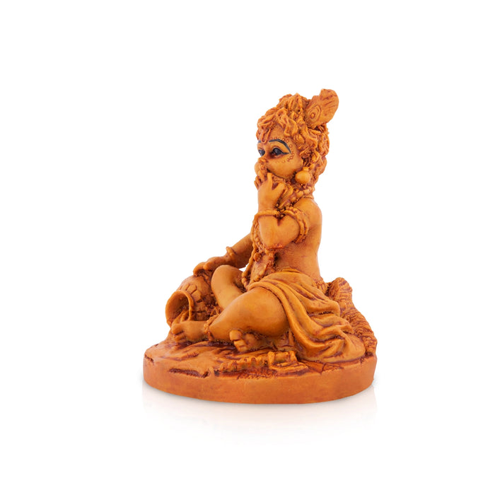 Krishna Sitting On Base Murti - 4 x 3.25 Inches | Resin Idol/ Laddu Gopal With Butter Pot Statue For Pooja Room