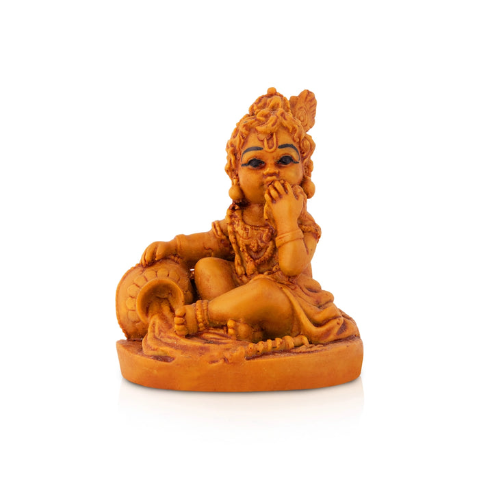 Makhan Krishna Sitting On Base Murti - 3.5 x 2.75 Inches | Resin Idol/ Lord Krishna Statue For Pooja Space