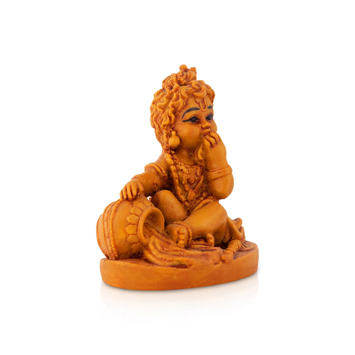 Makhan Krishna Sitting On Base Murti - 3.5 x 2.75 Inches | Resin Idol/ Lord Krishna Statue For Pooja Space