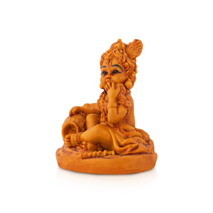 Makhan Krishna Sitting On Base Murti - 3.5 x 2.75 Inches | Resin Idol/ Lord Krishna Statue For Pooja Space