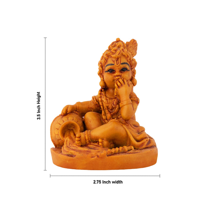 Makhan Krishna Sitting On Base Murti - 3.5 x 2.75 Inches | Resin Idol/ Lord Krishna Statue For Pooja Space