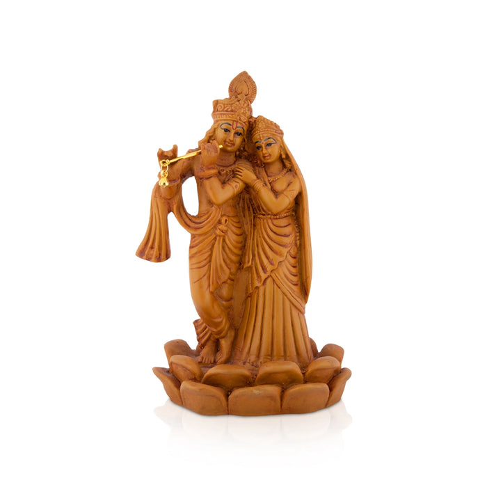 Radha Krishna Standing On Lotus Base Murti - 8 x 5 Inches | Resin Radha Krishna Idol / Krishnar Radha Statue For Home Decor