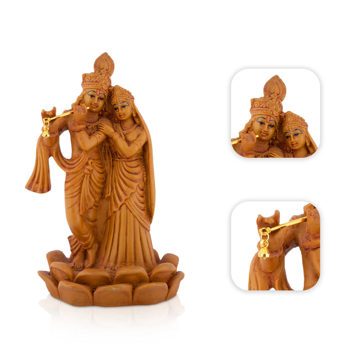 Radha Krishna Standing On Lotus Base Murti - 8 x 5 Inches | Resin Radha Krishna Idol / Krishnar Radha Statue For Home Decor