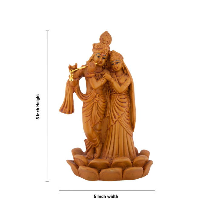 Radha Krishna Standing On Lotus Base Murti - 8 x 5 Inches | Resin Radha Krishna Idol / Krishnar Radha Statue For Home Decor