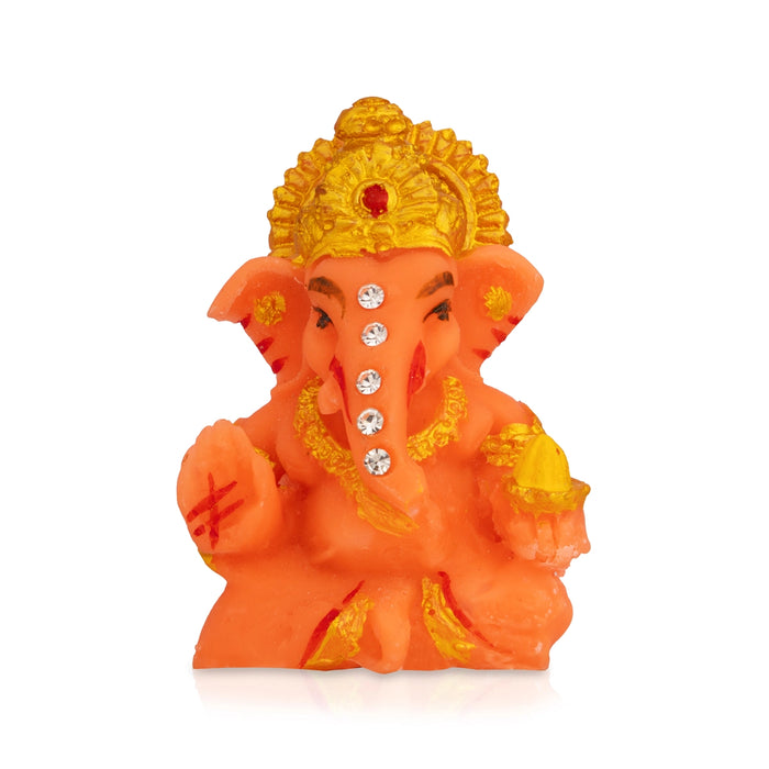 Orange Ganesha Idol - 2.25 x 1.5 Inches | Resin Statue/ Stone Design Vinayakar Murti For Living Space