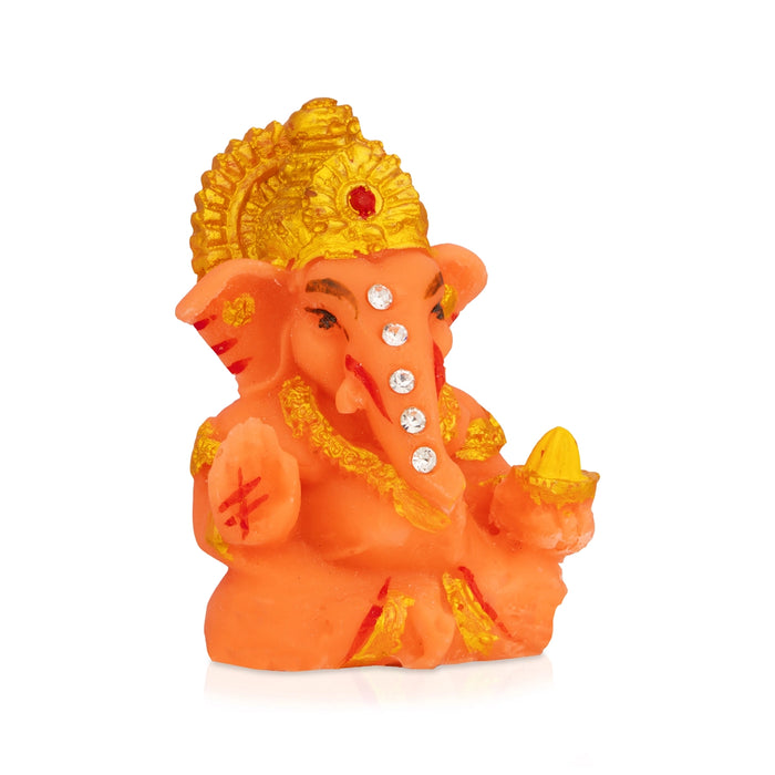 Orange Ganesha Idol - 2.25 x 1.5 Inches | Resin Statue/ Stone Design Vinayakar Murti For Living Space