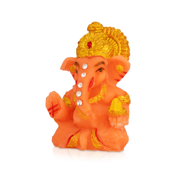 Orange Ganesha Idol - 2.25 x 1.5 Inches | Resin Statue/ Stone Design Vinayakar Murti For Living Space