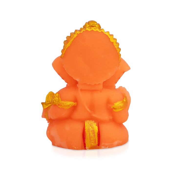 Orange Ganesha Idol - 2.25 x 1.5 Inches | Resin Statue/ Stone Design Vinayakar Murti For Living Space