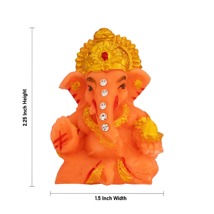 Orange Ganesha Idol - 2.25 x 1.5 Inches | Resin Statue/ Stone Design Vinayakar Murti For Living Space