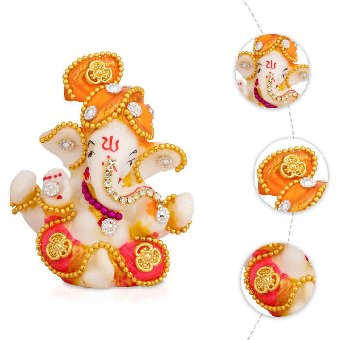 Ganesha Sitting Murti - 2.75 x 2 Inches | Resin Ganapati Statue / Decorative Vinayagar Idol