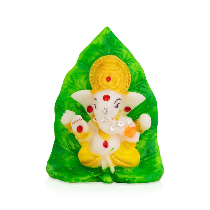 Ganesha Sitting On Betel Leaf Murti - 2.75 x 2 Inches | Stone Idol / Vinayagar Statue Pooja Space