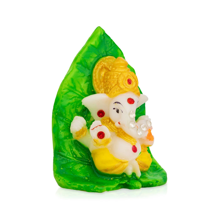 Ganesha Sitting On Betel Leaf Murti - 2.75 x 2 Inches | Stone Idol / Vinayagar Statue Pooja Space