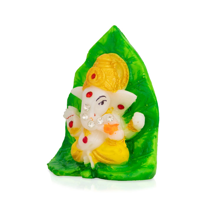 Ganesha Sitting On Betel Leaf Murti - 2.75 x 2 Inches | Stone Idol / Vinayagar Statue Pooja Space