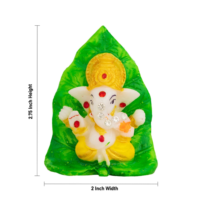 Ganesha Sitting On Betel Leaf Murti - 2.75 x 2 Inches | Stone Idol / Vinayagar Statue Pooja Space