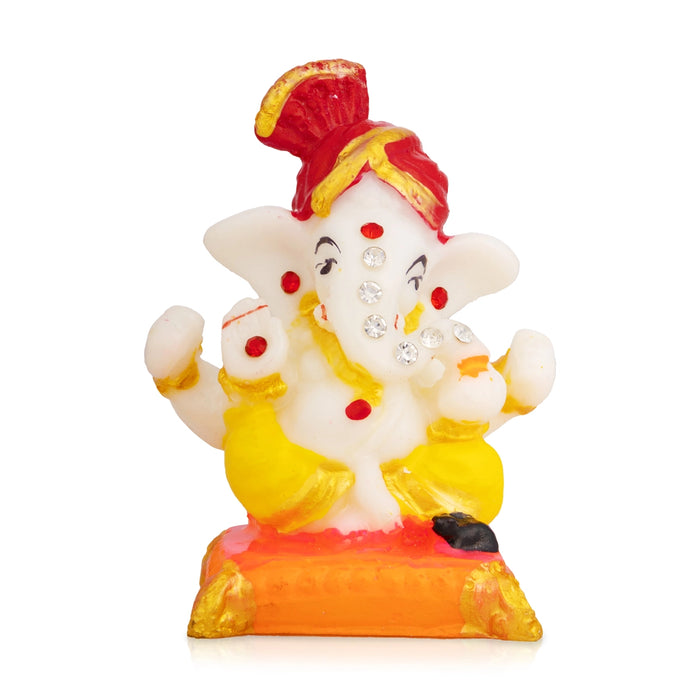 Gansha Sitting On Base Murti - 3 x 2.5 Inches | Resin Idol/ Lord Vinayagar Statue for Living Room & Pooja Decor