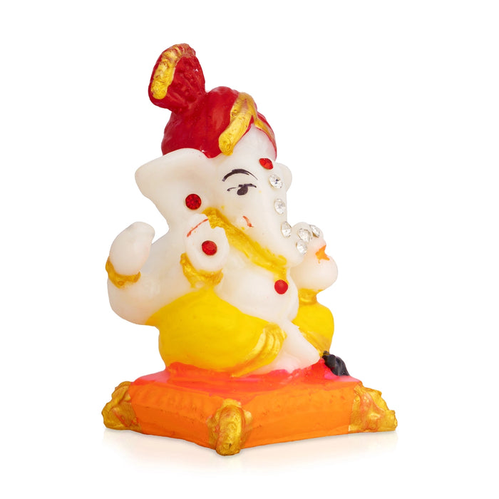 Gansha Sitting On Base Murti - 3 x 2.5 Inches | Resin Idol/ Lord Vinayagar Statue for Living Room & Pooja Decor
