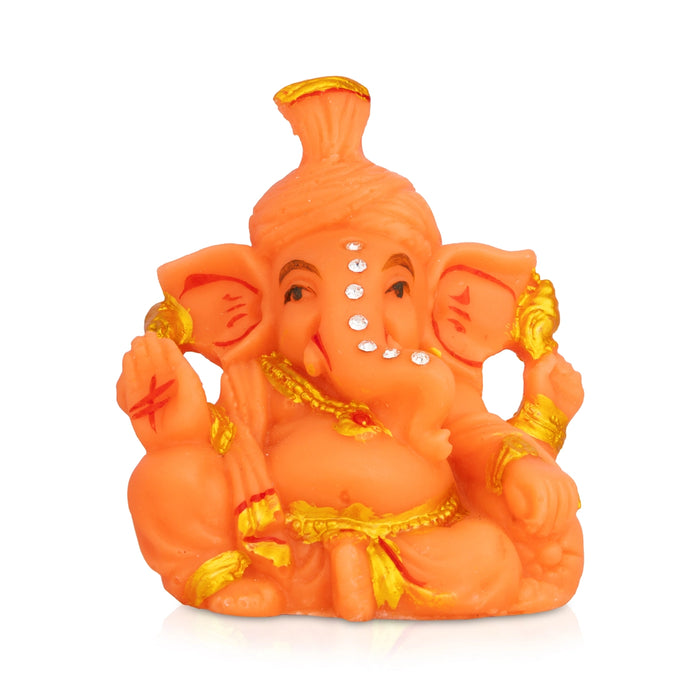 Ganesha statue - 3 x 2.5 Inches | Resin Statue/ Decorative Orange Vinayakar Idol for Living Room & Gifting