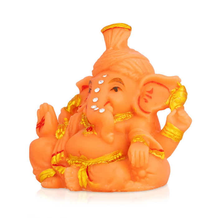 Ganesha statue - 3 x 2.5 Inches | Resin Statue/ Decorative Orange Vinayakar Idol for Living Room & Gifting