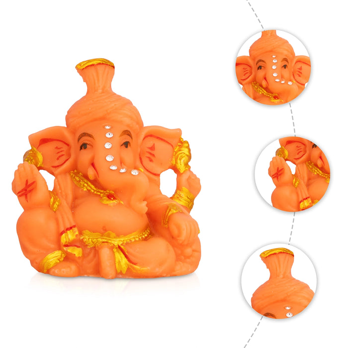 Ganesha statue - 3 x 2.5 Inches | Resin Statue/ Decorative Orange Vinayakar Idol for Living Room & Gifting