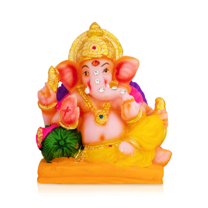 Decorative Ganapati Idol - 3.25 x 2.75 Inches | Resin Murti/ Vinayagar Statue for Pooja Space & Gifting