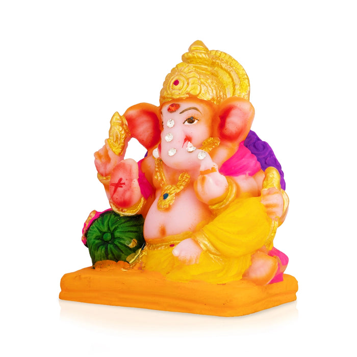 Decorative Ganapati Idol - 3.25 x 2.75 Inches | Resin Murti/ Vinayagar Statue for Pooja Space & Gifting