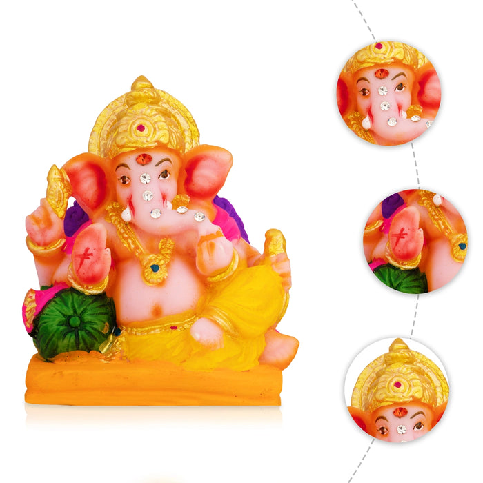 Decorative Ganapati Idol - 3.25 x 2.75 Inches | Resin Murti/ Vinayagar Statue for Pooja Space & Gifting
