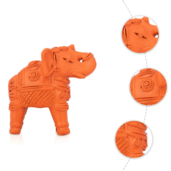 Elephant Statue - 4 x 4 Inches | Terracotta Clay Idol/ Elephant Sculpture Home