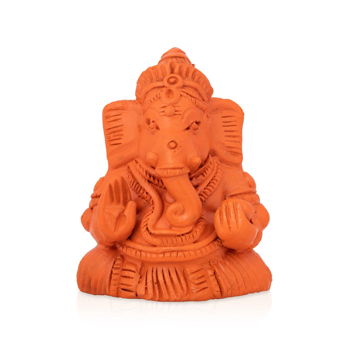 Ganesha Sitting Murti - 3 x 2 Inches | Terracotta Clay Idol/ Vinayagar Statue For Pooja
