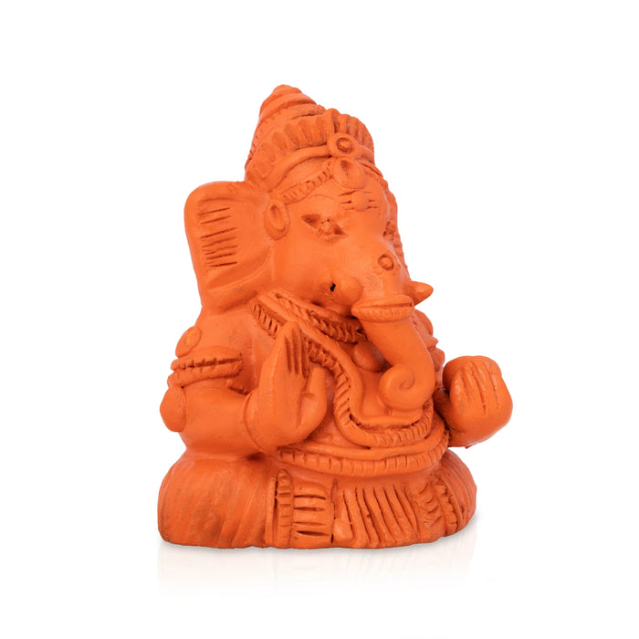 Ganesha Sitting Murti - 3 x 2 Inches | Terracotta Clay Idol/ Vinayagar Statue For Pooja