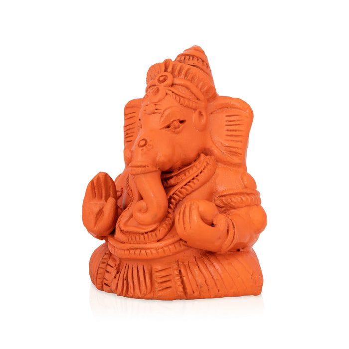 Ganesha Sitting Murti - 3 x 2 Inches | Terracotta Clay Idol/ Vinayagar Statue For Pooja