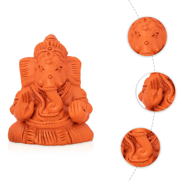 Ganesha Sitting Murti - 3 x 2 Inches | Terracotta Clay Idol/ Vinayagar Statue For Pooja