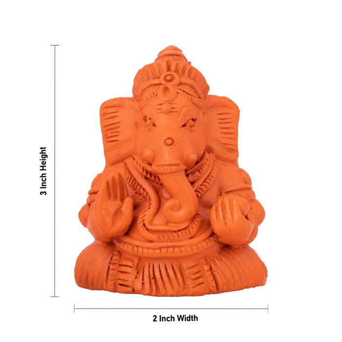 Ganesha Sitting Murti - 3 x 2 Inches | Terracotta Clay Idol/ Vinayagar Statue For Pooja