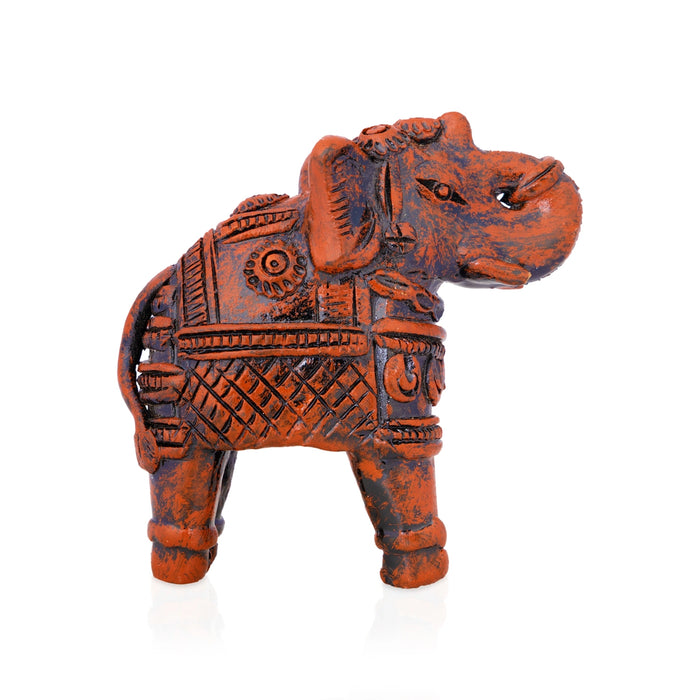 Elephant Statue - 4 x 4 Inches | Elephant Figurine/ Wood Colour Idol for Home Decor