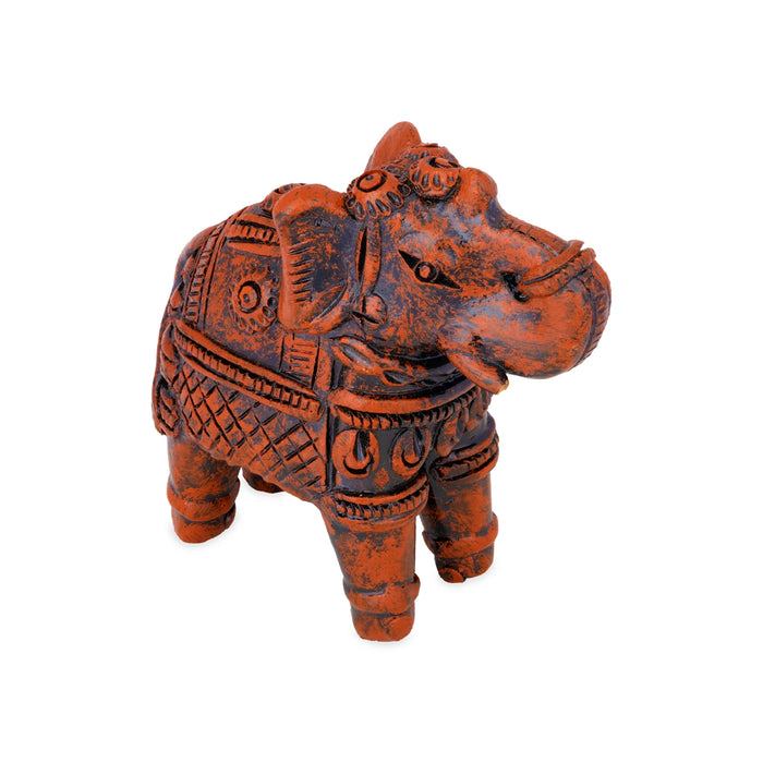 Elephant Statue - 4 x 4 Inches | Elephant Figurine/ Wood Colour Idol for Home Decor
