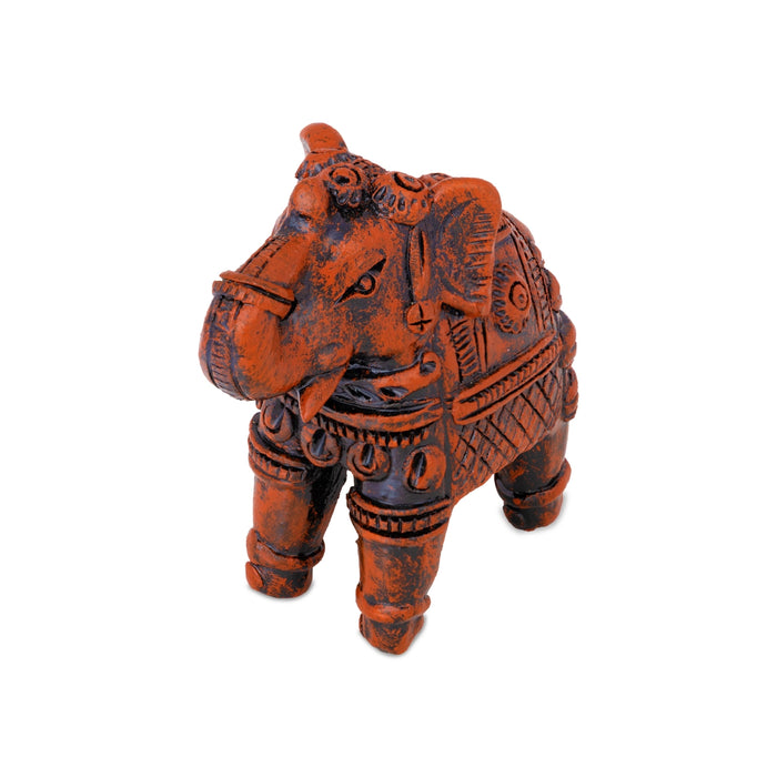 Elephant Statue - 4 x 4 Inches | Elephant Figurine/ Wood Colour Idol for Home Decor