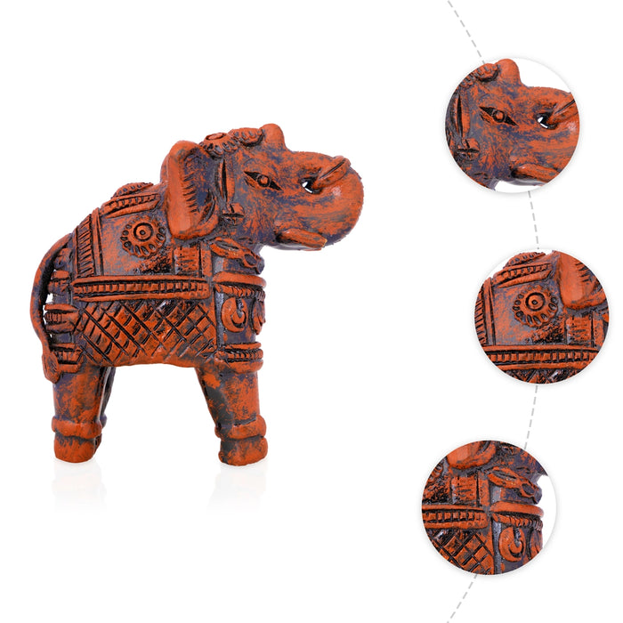 Elephant Statue - 4 x 4 Inches | Elephant Figurine/ Wood Colour Idol for Home Decor