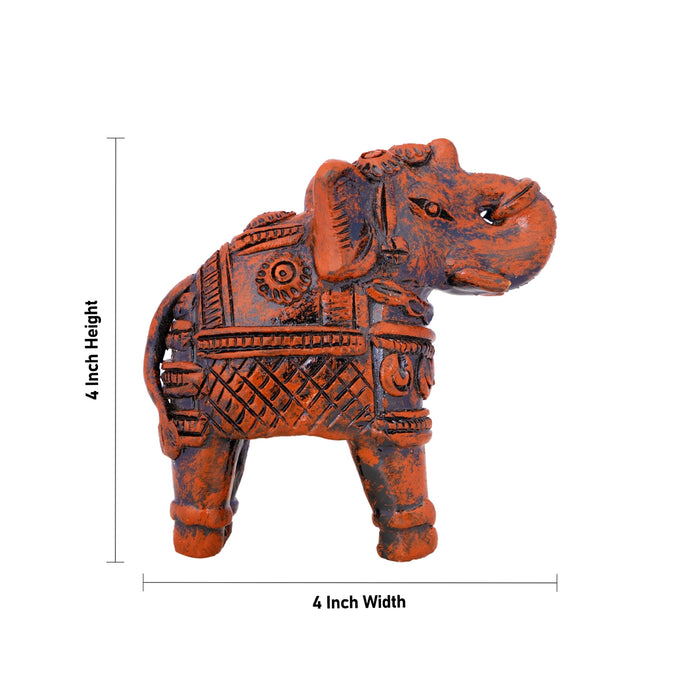 Elephant Statue - 4 x 4 Inches | Elephant Figurine/ Wood Colour Idol for Home Decor