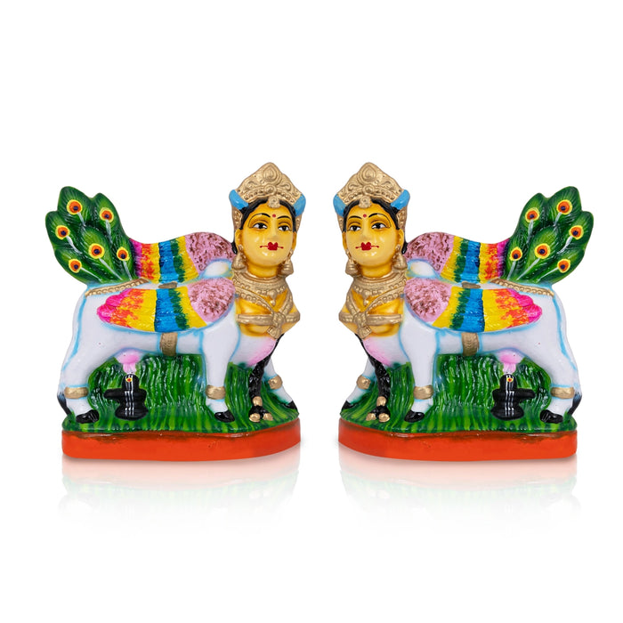 Kamadhenu Idol Clay Golu Bommai Pair - 9 X 8 Inches | Navaratri Golu Gombe/ Giri Golu Doll/ Navratri Decor