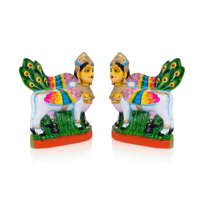 Kamadhenu Idol Clay Golu Bommai Pair - 9 X 8 Inches | Navaratri Golu Gombe/ Giri Golu Doll/ Navratri Decor