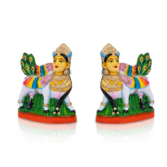 Kamadhenu Idol Clay Golu Bommai Pair - 9 X 8 Inches | Navaratri Golu Gombe/ Giri Golu Doll/ Navratri Decor