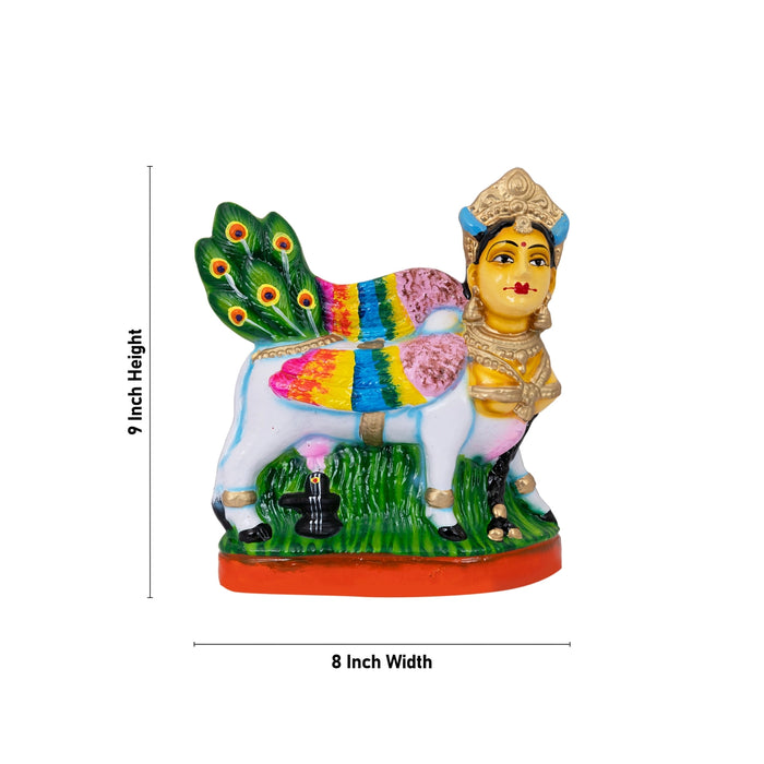 Kamadhenu Idol Clay Golu Bommai Pair - 9 X 8 Inches | Navaratri Golu Gombe/ Giri Golu Doll/ Navratri Decor