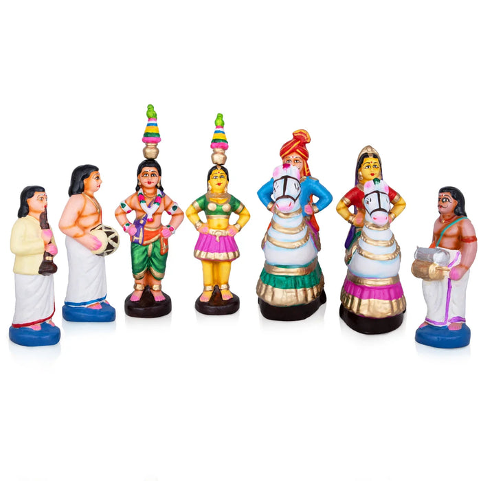 Karakattam Folk Dance Clay Golu Bommai Set - 8 x 6 Inches | Giri Golu Doll/ Navaratri Golu Bomma/Gombe/Bommai